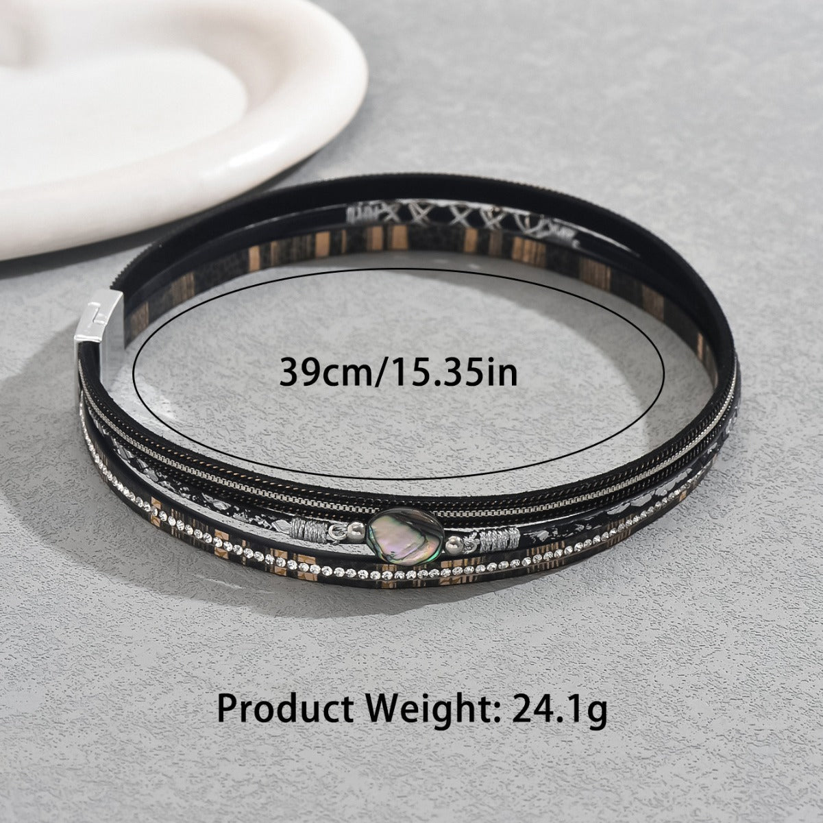 Bohemian Style Geometric Leather Bracelet with Rhinestone Inlay for Women Vintage Artistic Multi-Layer Stackable Wristband