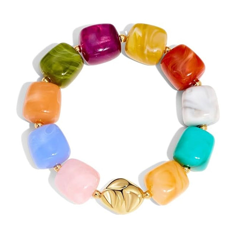 Vintage Minimalist Square Acrylic Beaded Bracelet Unisex