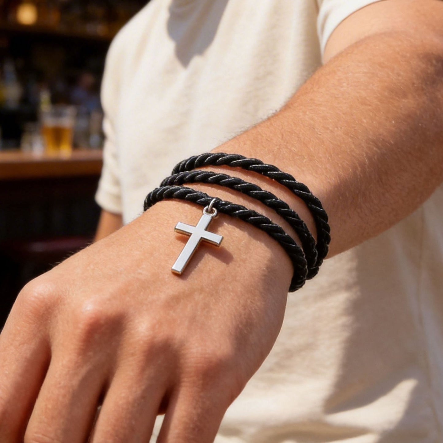 Multi-layer Woven Black Stainless Steel Cross Bracelet Handmade Geometric Jewelry
