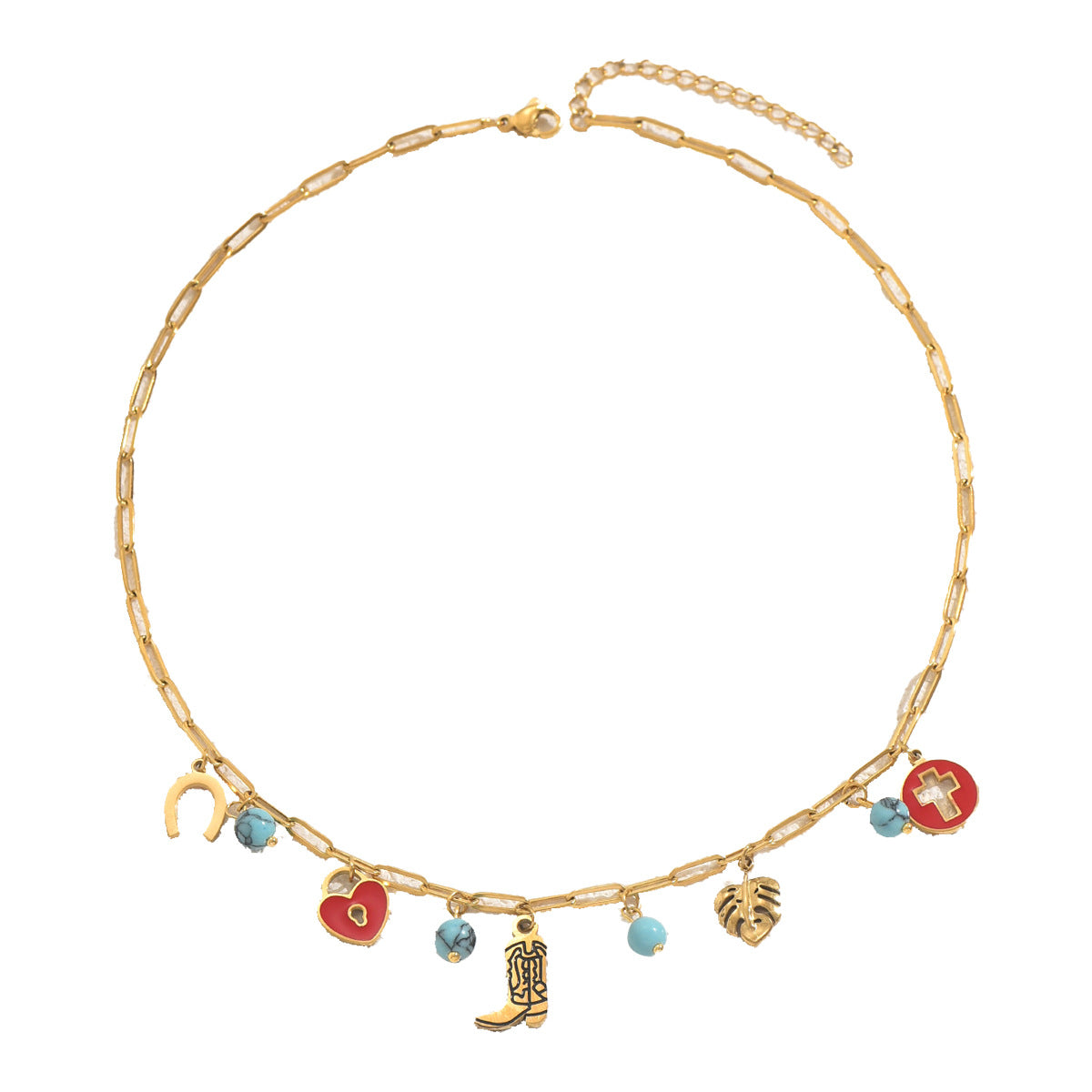 Collana Chic a Pendente Geometrico da Donna con Intarsio Turchese in Lega, Catena Minimalista per Clavicole