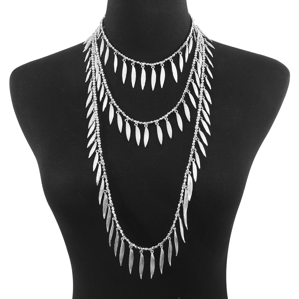 Collana Pendente Geometrica Minimalista in Lega con Motivi di Piume e Foglie Elettroplaccata per Donne