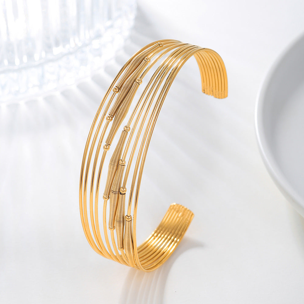 Vintage Geometric Round Plated Stainless Steel Open Cuff Bracelet for Women