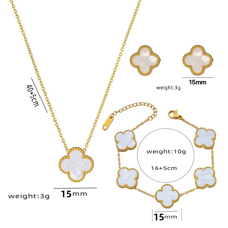 Bracciale Minimalista Geometrico a Trifoglio da Donna in Acciaio al Titanio con Galvanizzazione Sottovuoto