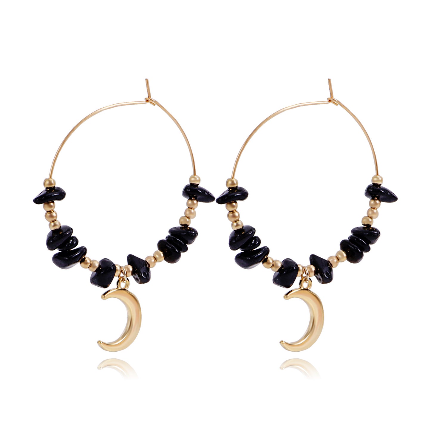 Pendientes de aro bohemios geométricos de turquesa para mujer con acabado de aleación chapada y motivo lunar inspirado en la naturaleza