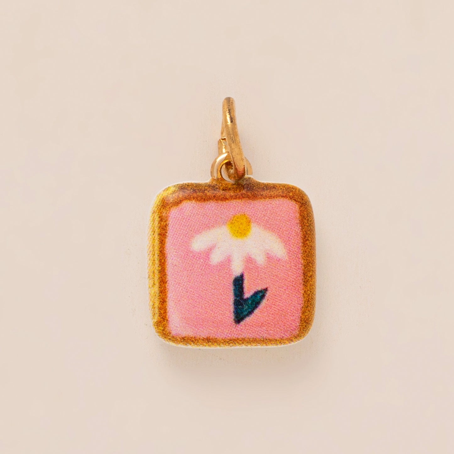 Sweet Floral Heart Brass Plated Drip Oil Charm Bar
