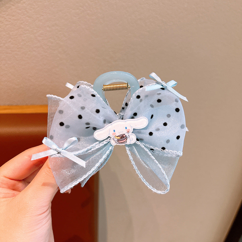 Cartoon Style Bow Hair Clip for Girls with Tulle and Sanrio-Inspired Character Design