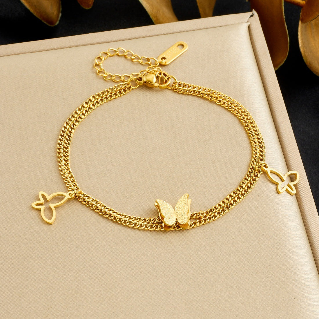 Matte Gold Plated Stainless Steel Butterfly Bracelet for Women
