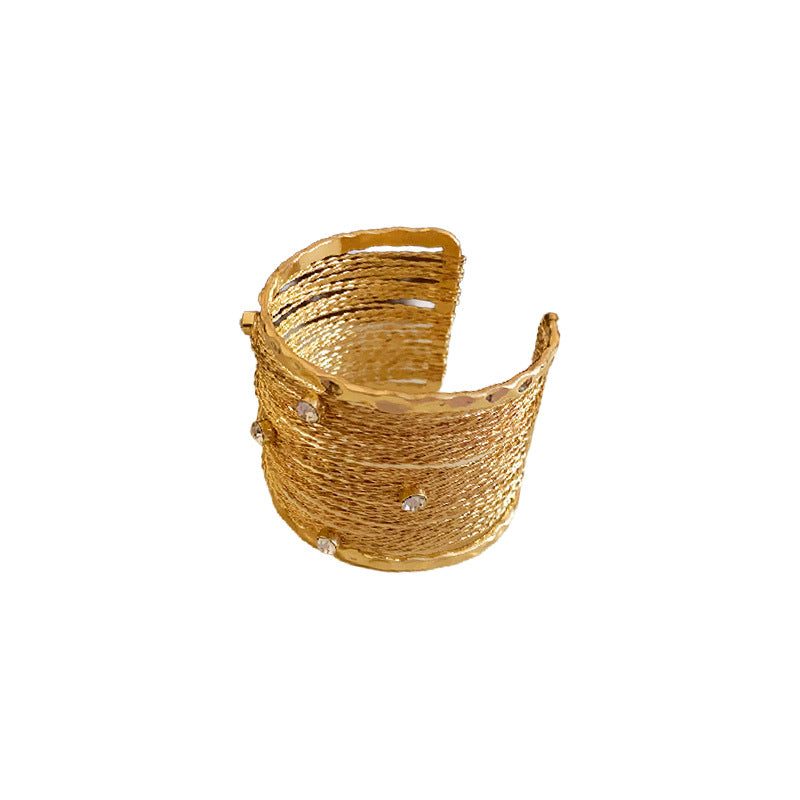Elegante bracciale multistrato intagliato da donna con finitura in lega placcata, design geometrico, alla moda, per tutti i giorni