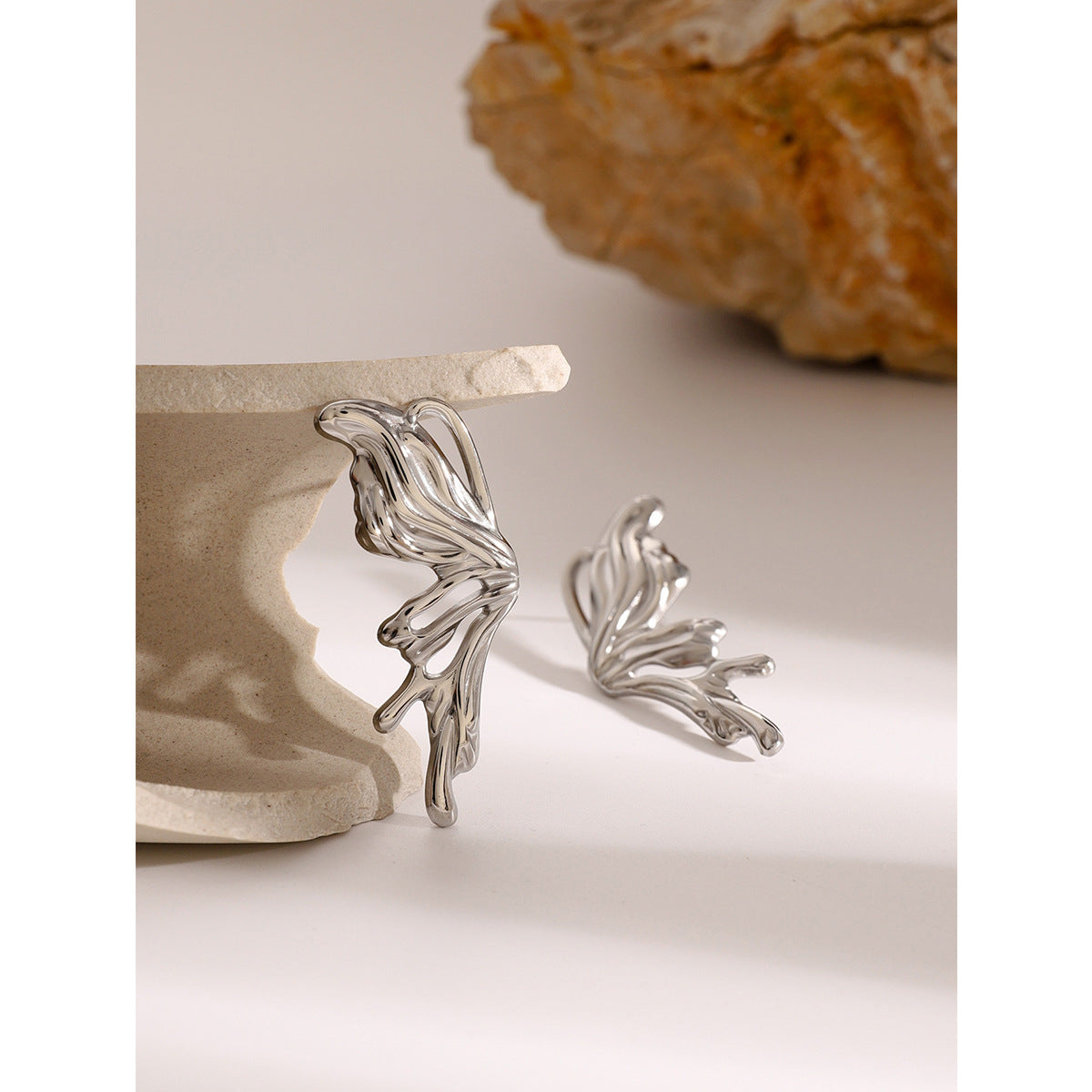 Y2K Style Butterfly Stud Earrings in Stainless Steel with Plated Finish for Women