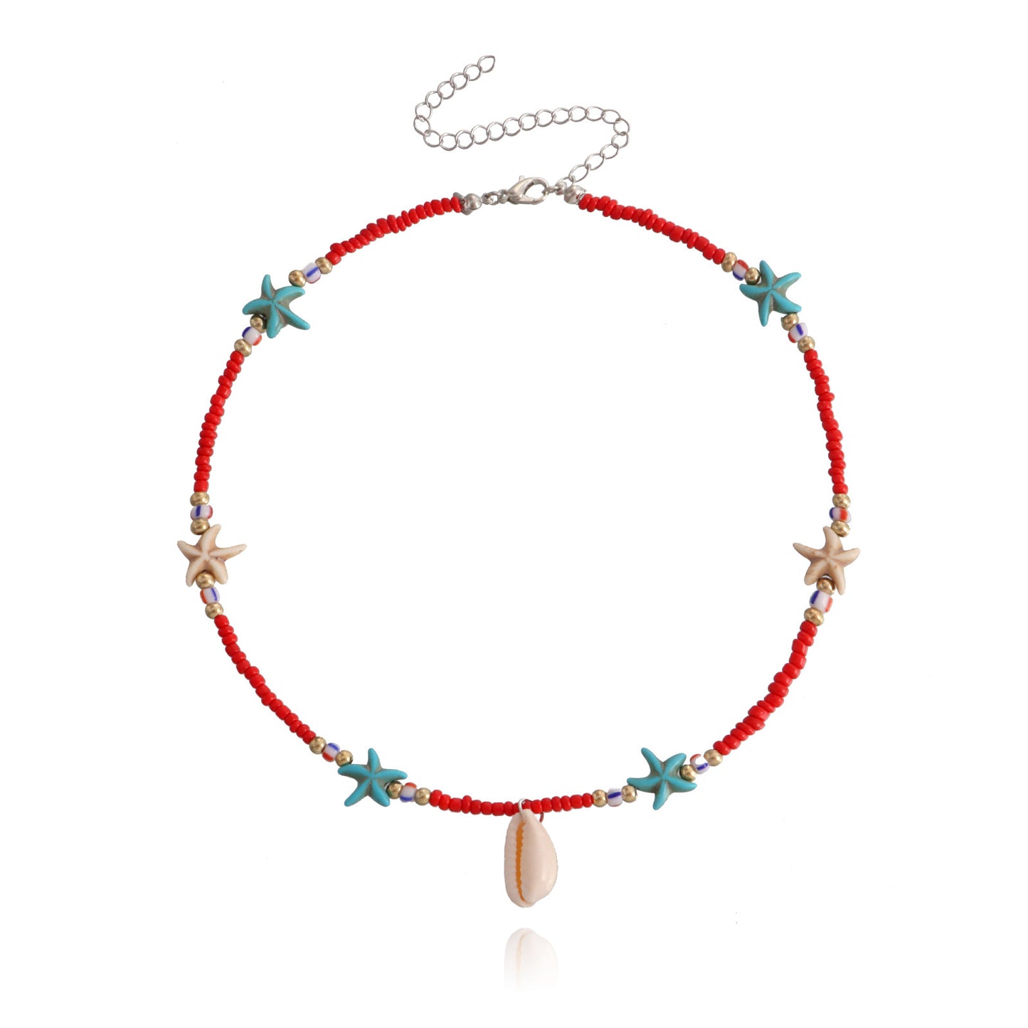 Bohemian Starfish and Seashell Pendant Necklace for Women in Alloy with Plated Finish Geometric Ocean-Inspired Design