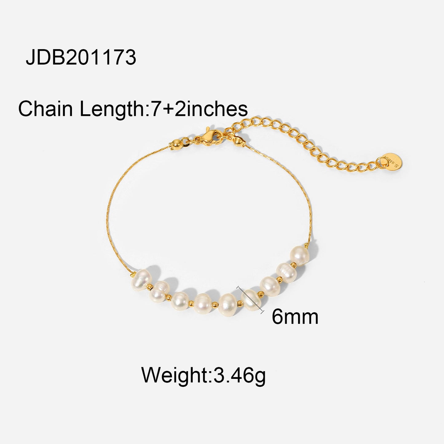 Bracciale in acciaio inossidabile con perle d'acqua dolce geometriche stile Ins, placcato oro PVD 18 carati, con catena a maglie, per donna