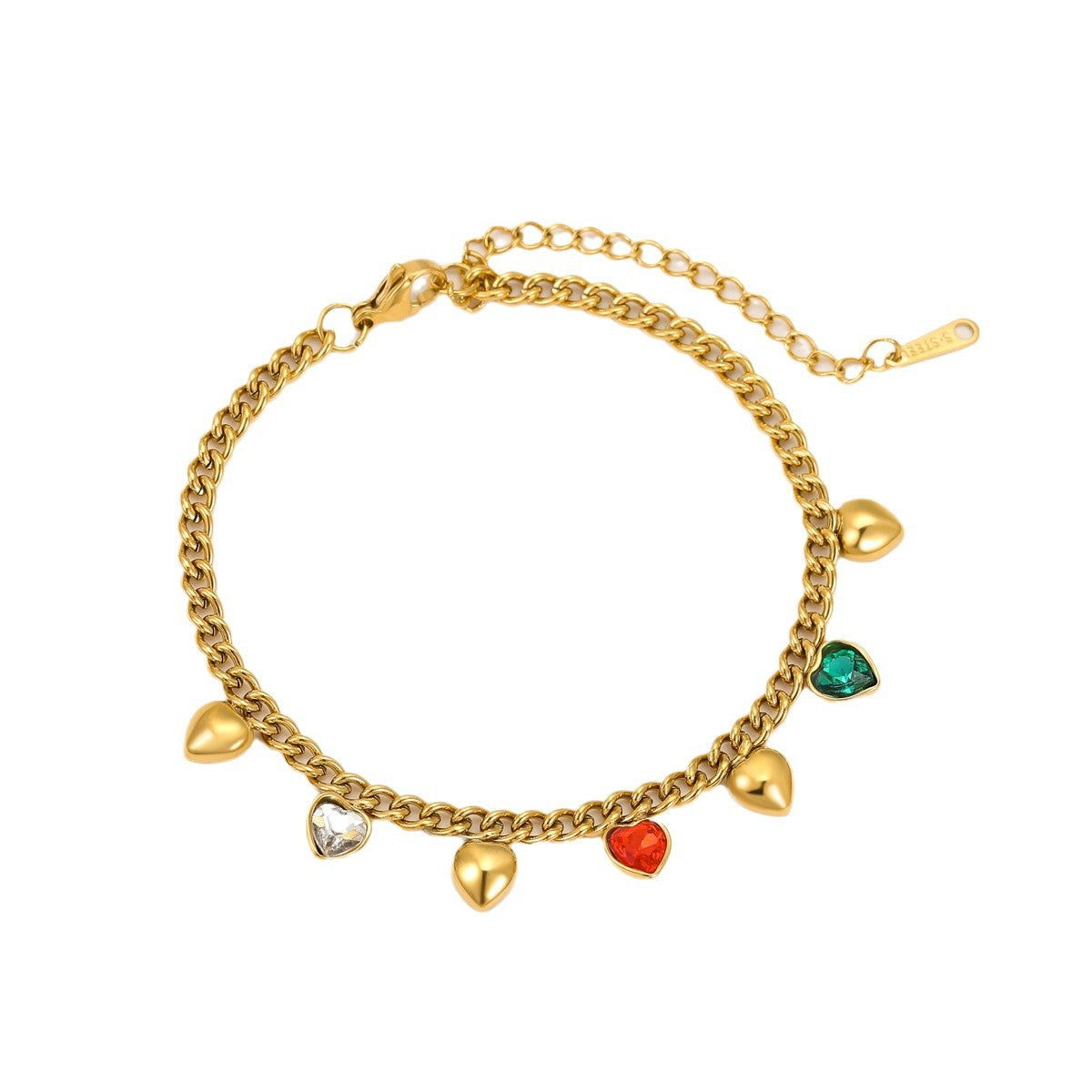 Braccialetto alla moda in acciaio inossidabile con cuore geometrico stile OL, intarsio di strass e dettaglio a nappa