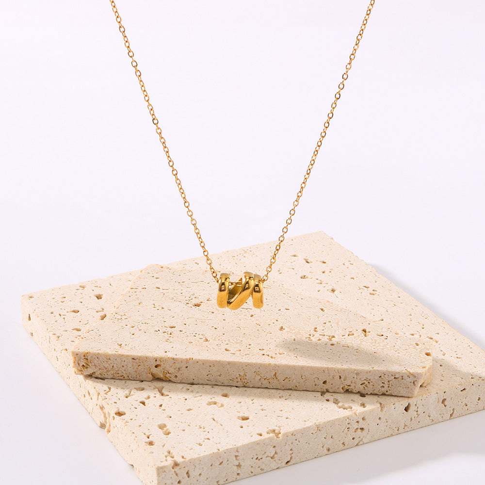 Minimalist Ins Style Hollow Letter N Pendant Necklace for Women in Titanium Steel with 18K Gold Plating and Snake-Resistant Waterproof Finish