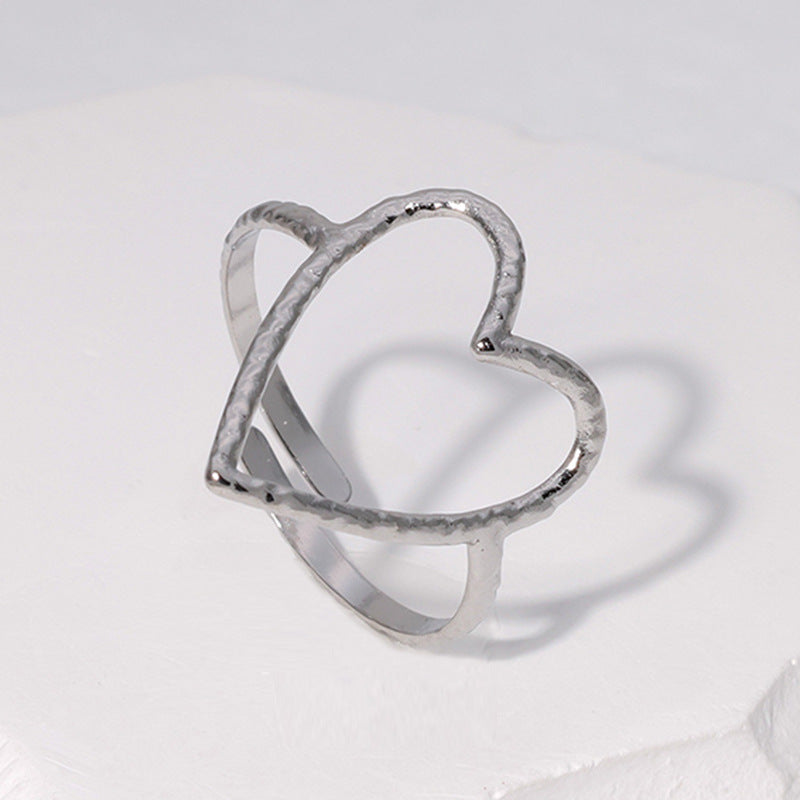Minimalist Hollow Heart Titanium Steel Open Ring for Women with Plated Finish