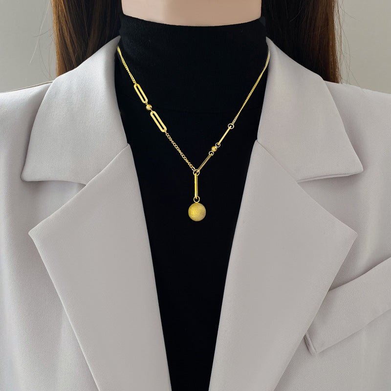 Minimalist Geometric Titanium Steel Gold-Plated Necklace with Hollow Golden Ball Pendant for Women and Men