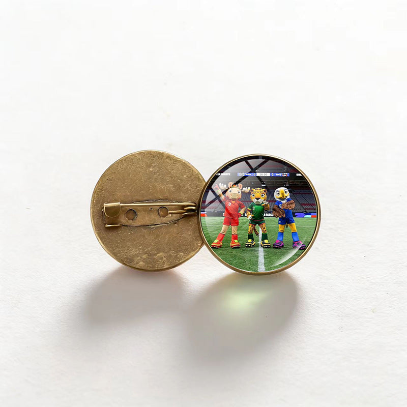 Vintage Bronze Plated Alloy Round Geometric Brooch Pin Unisex Fashion Accessory