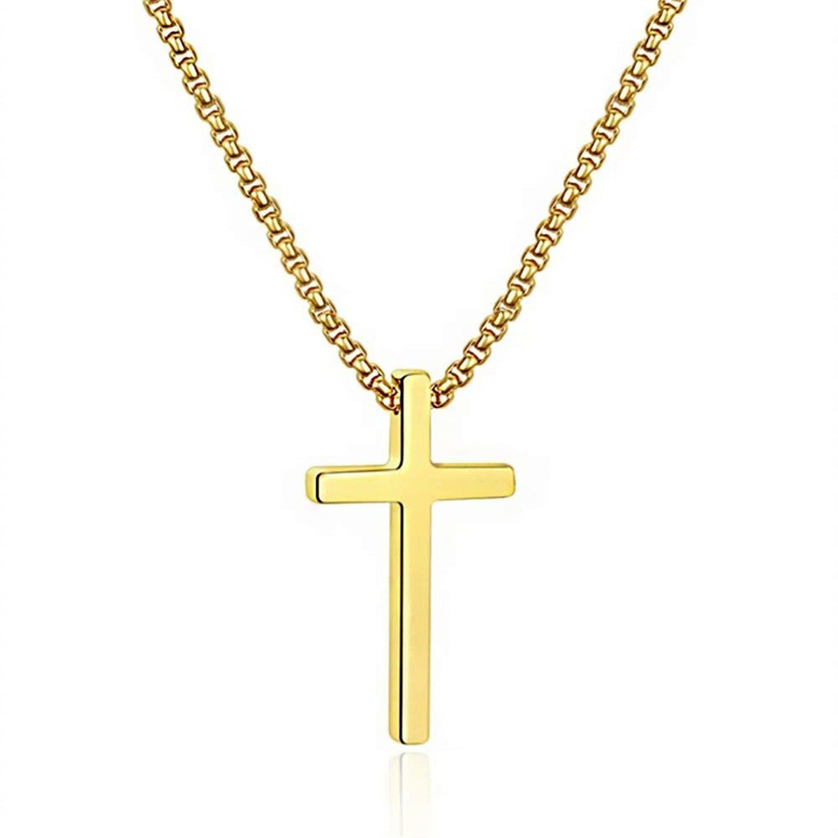 Minimalist Geometric Cross Pendant Necklace in Gold-Plated Stainless Steel with Pearl Chain for Unisex