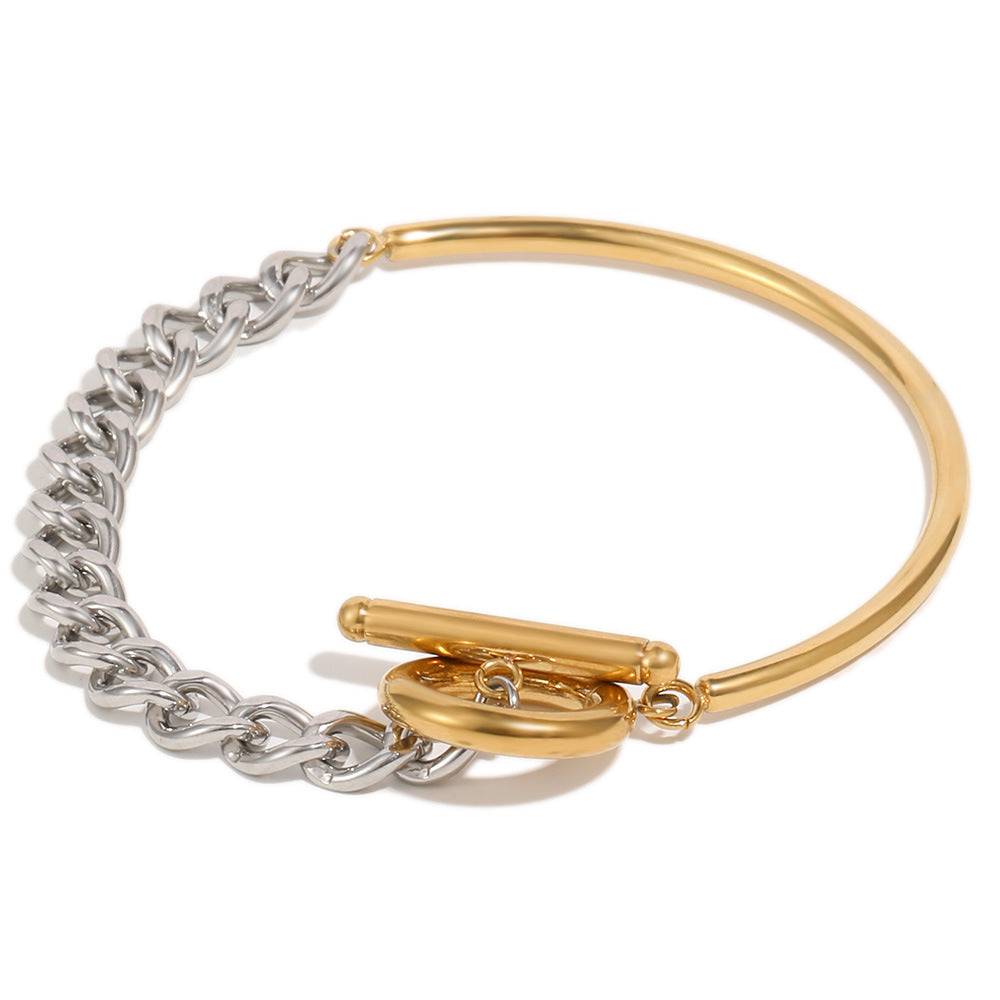 Minimalist Elegant 18K Gold Plated Stainless Steel Geometric Cuban Link Chain Bracelet with OT Clasp for Women