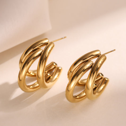 Minimalist Geometric Stainless Steel Earrings for Women with 18K Gold Plating, Irregular Design, Versatile Fashion Accessory