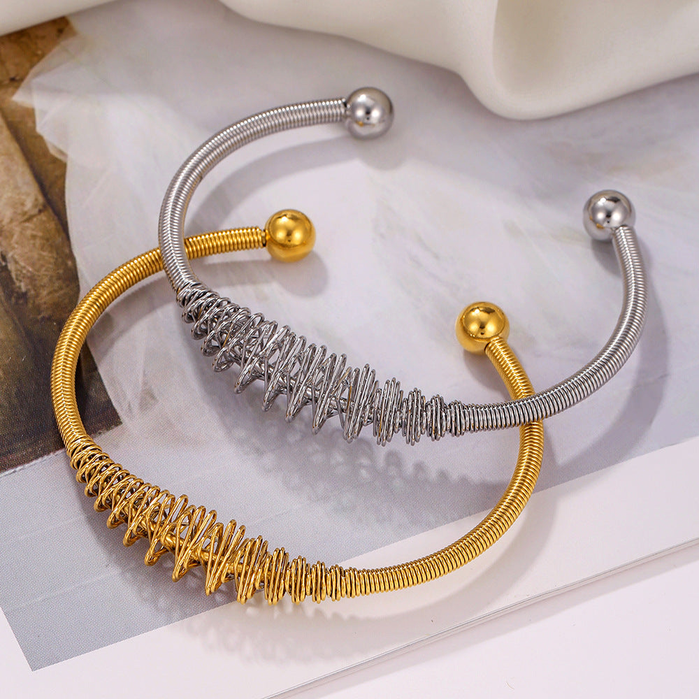 Geometric 18K Gold Plated Stainless Steel Spring Open Cuff Bracelet
