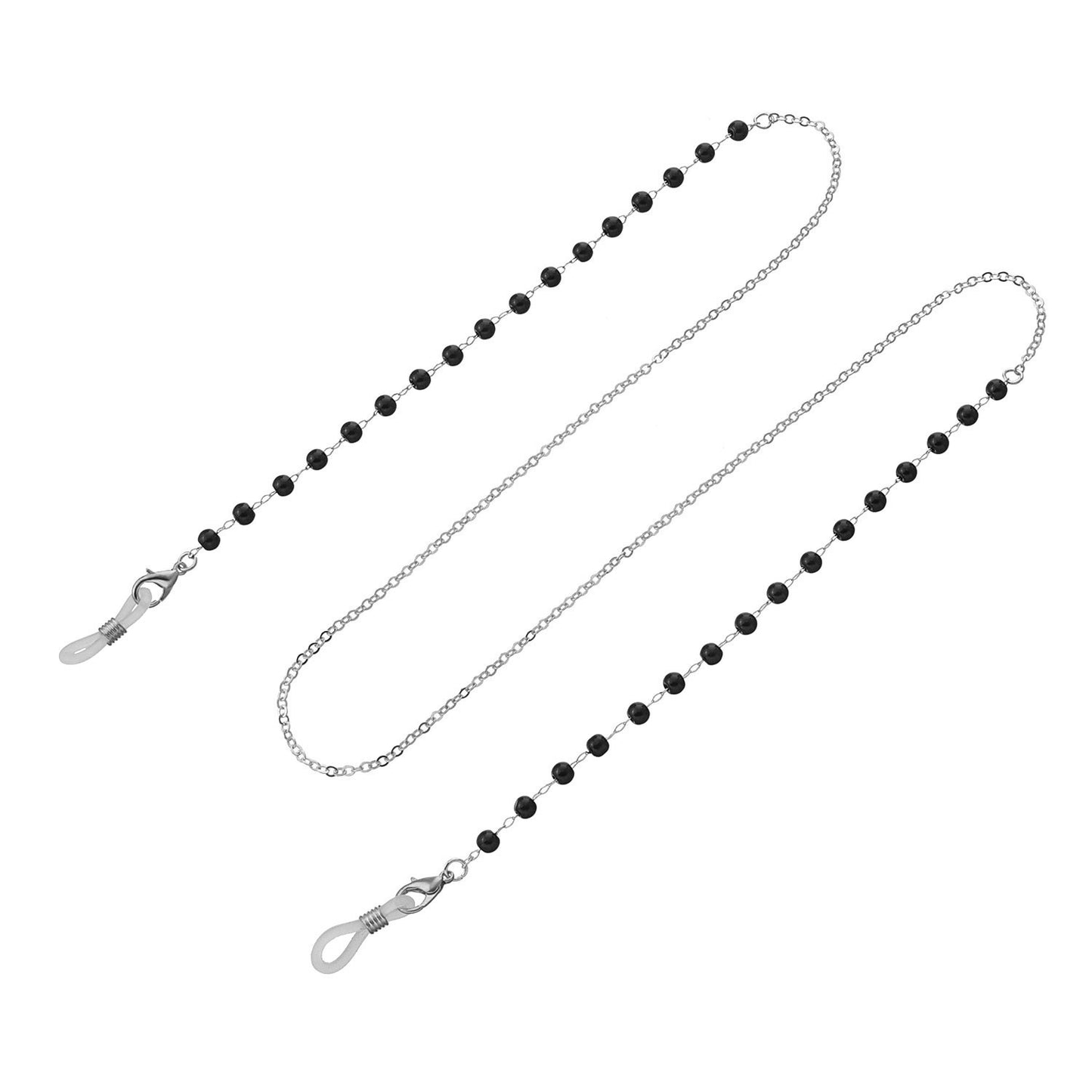 Minimalist Elegant Black Round Bead Alloy Ball Chain Eyeglass Holder for Women