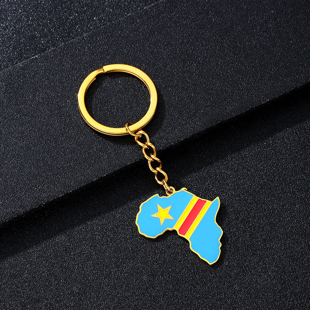 Llavero minimalista de acero inoxidable con forma del continente africano, esmaltado, para regalos y recuerdos