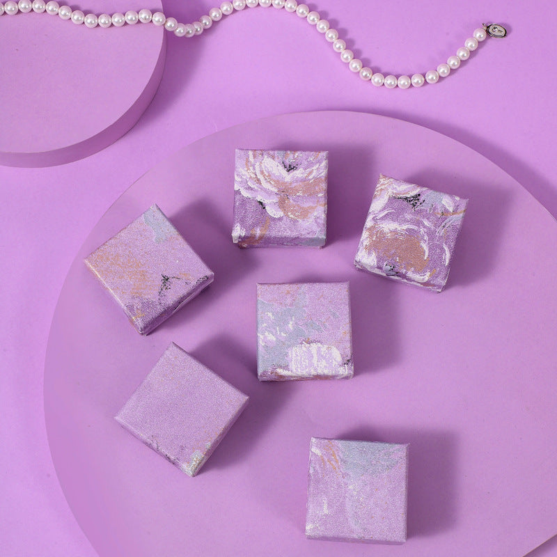 Purple Floral Irregular Shape Jewelry Packaging Box for Bracelets Earrings Rings and Necklaces with Oil Painting Style Design