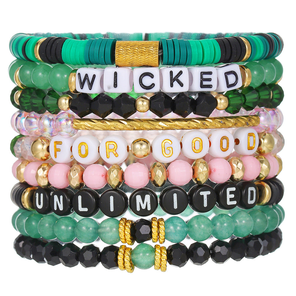 Streetwear Handmade Letter Polymer Clay Acrylic Glass Bead Bracelet Unisex