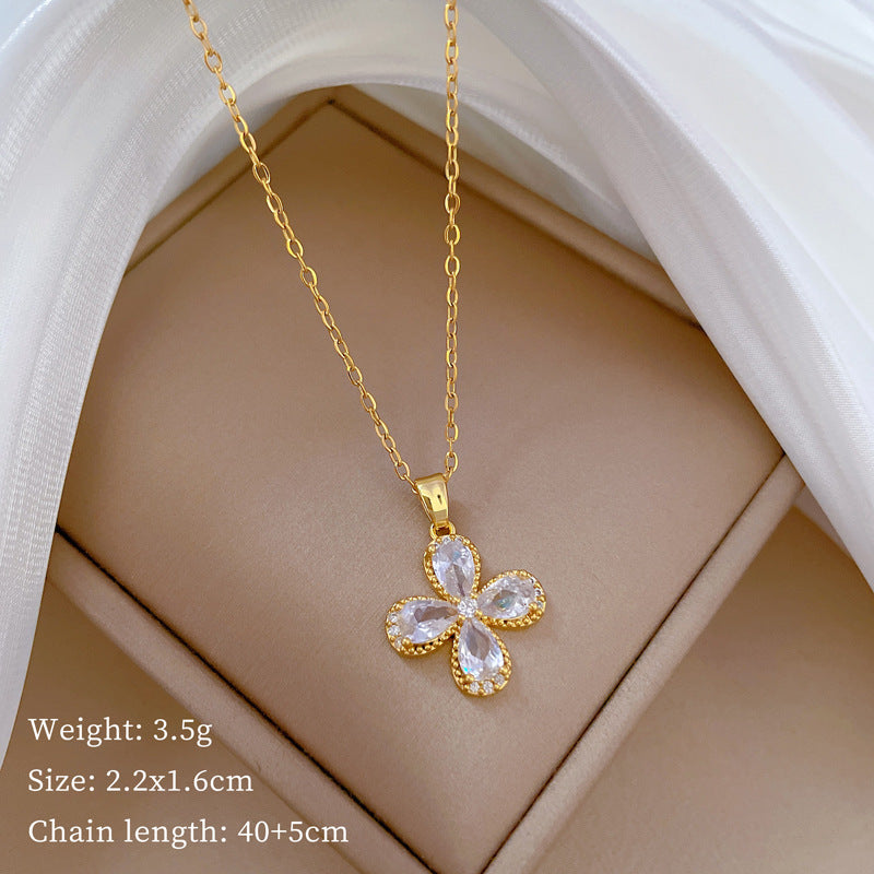 Geometric Minimalist Titanium Steel Necklace with Copper Pendant Plated in Real Gold Irregular Chain