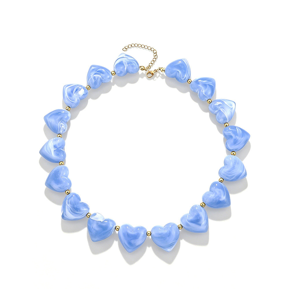 Minimalist Heart Resin Acrylic Pendant Necklace for Women Casual Cable Chain