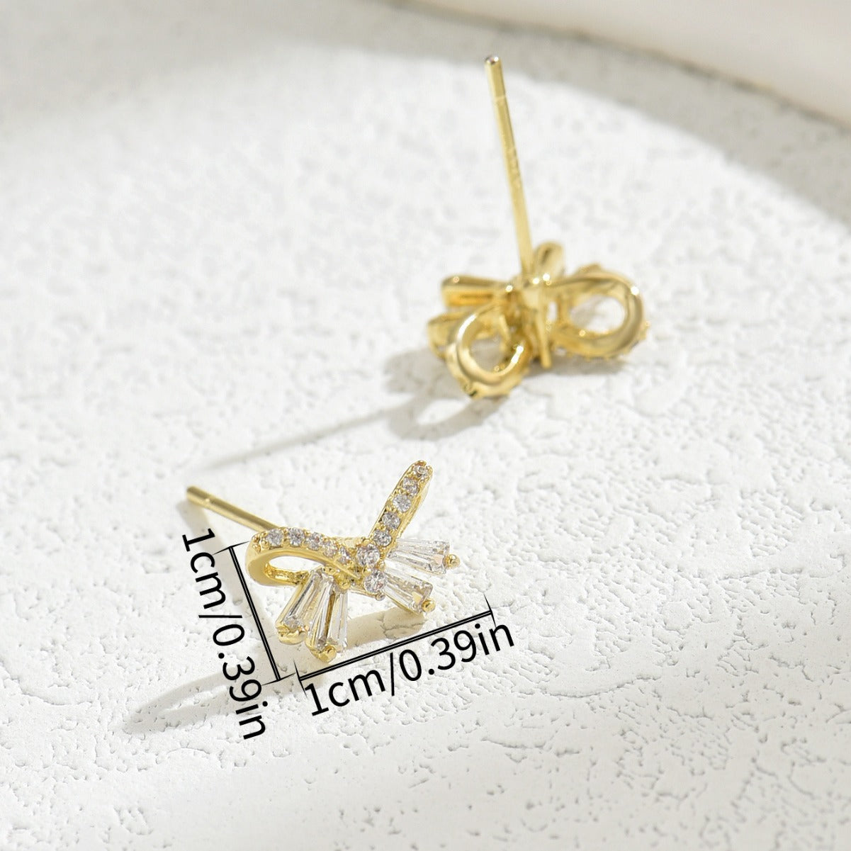 Forest Style Bow Knot Shaped Copper Earrings with Zircon Inlay for Women