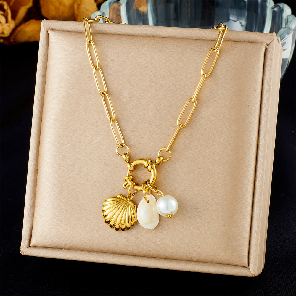 Chic Gold Plated Drip Oil Stainless Steel Starfish Butterfly Necklace