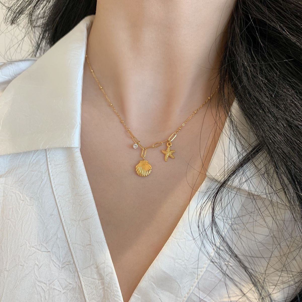Minimalist Luxury Gold Plated Titanium Steel Star Pendant Necklace for Women