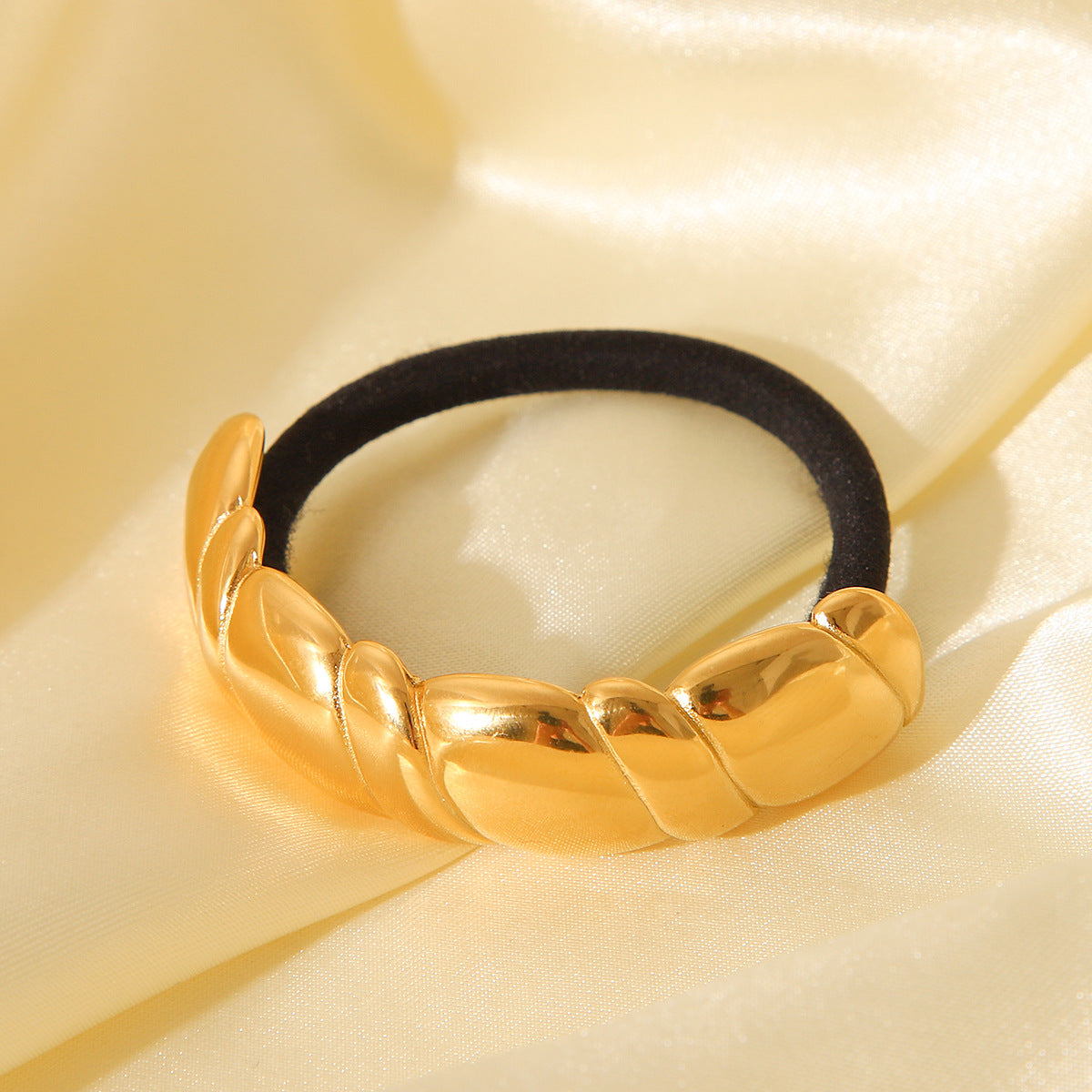 Ins Style Braided Texture High Elasticity Stainless Steel Ponytail Hair Ring for Women with Polished Finish