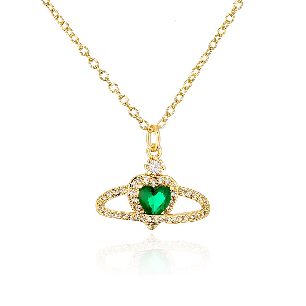 Minimalist Geometric Heart Pendant Necklace for Women in Copper with 18K Gold Plating and Zircon Inlay