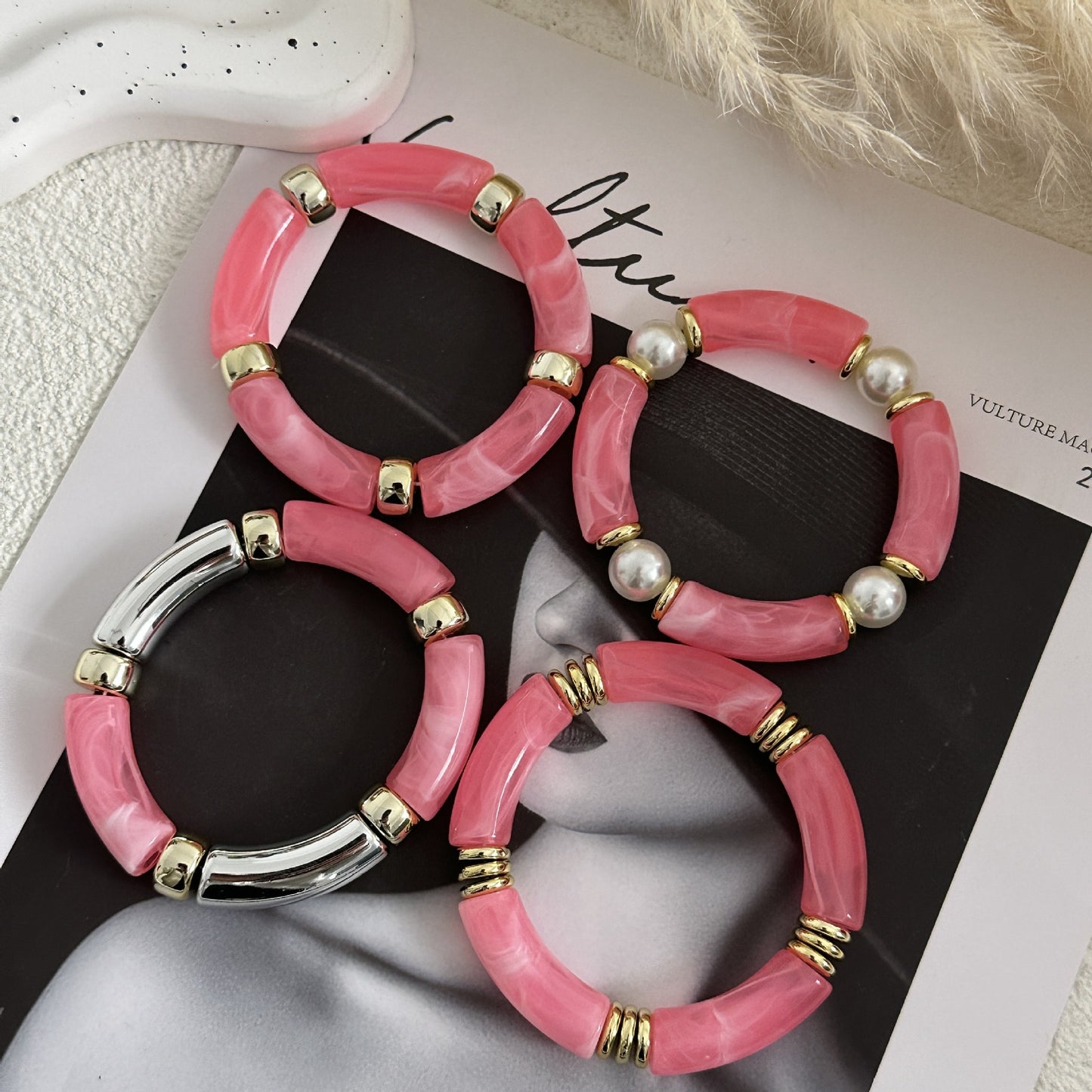 Fashion Vintage Geometric Acrylic Drip Oil Curved Tube Bracelet