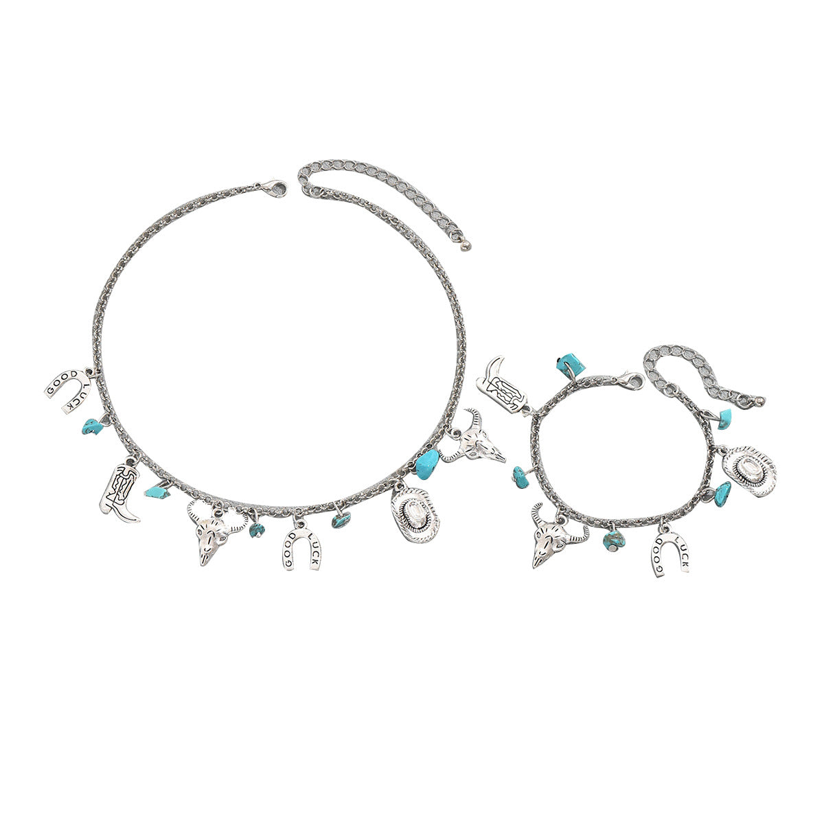 Set di collana con ciondolo a forma di toro geometrico minimalista e ferro di cavallo da donna, con struttura in lega e finitura galvanica