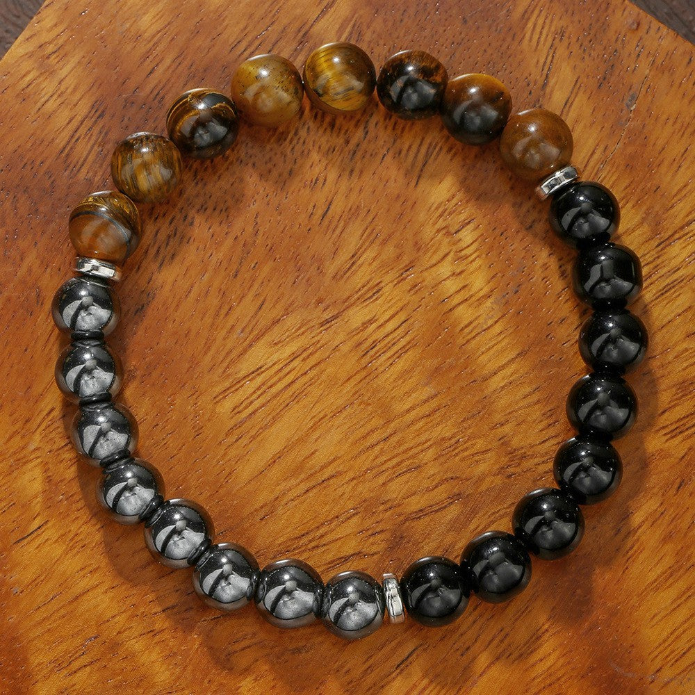 Vintage Geometric Tiger's Eye and Hematite Hand-beaded Bracelet for Men and Women