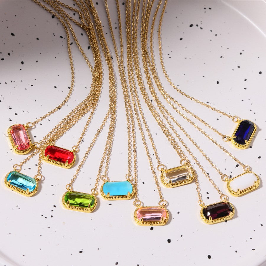 Elegant Oval Green Zircon Necklace in Copper with Electroplated Finish for Women