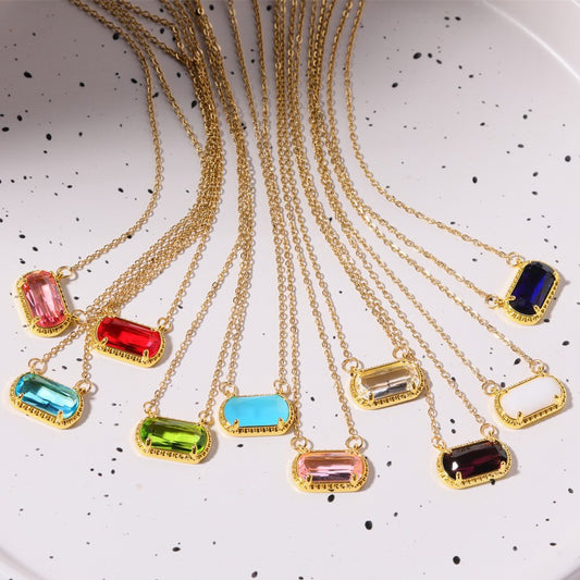 Elegant Oval Green Zircon Necklace in Copper with Electroplated Finish for Women
