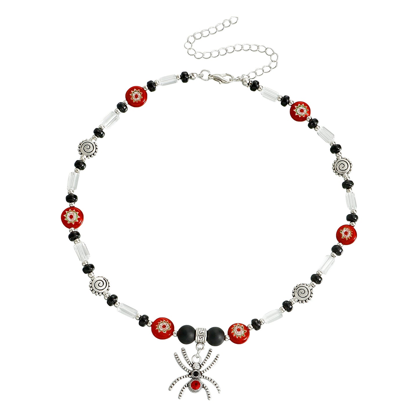 Minimalist Black and White Spider Pendant Necklace for Women with Rhinestone Inlay and Gold Plated Alloy