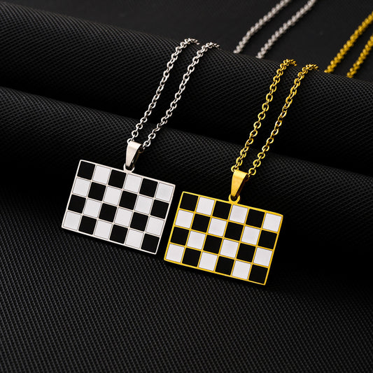 Elegant Geometric Enamel Racing Flag Pendant Necklace in Stainless Steel and Titanium Steel with O-Chain for Men and Women