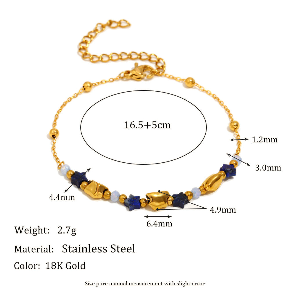 Fashionable Geometric Stainless Steel Plated 18K Gold Star Bracelet for Women with Pearl Accent