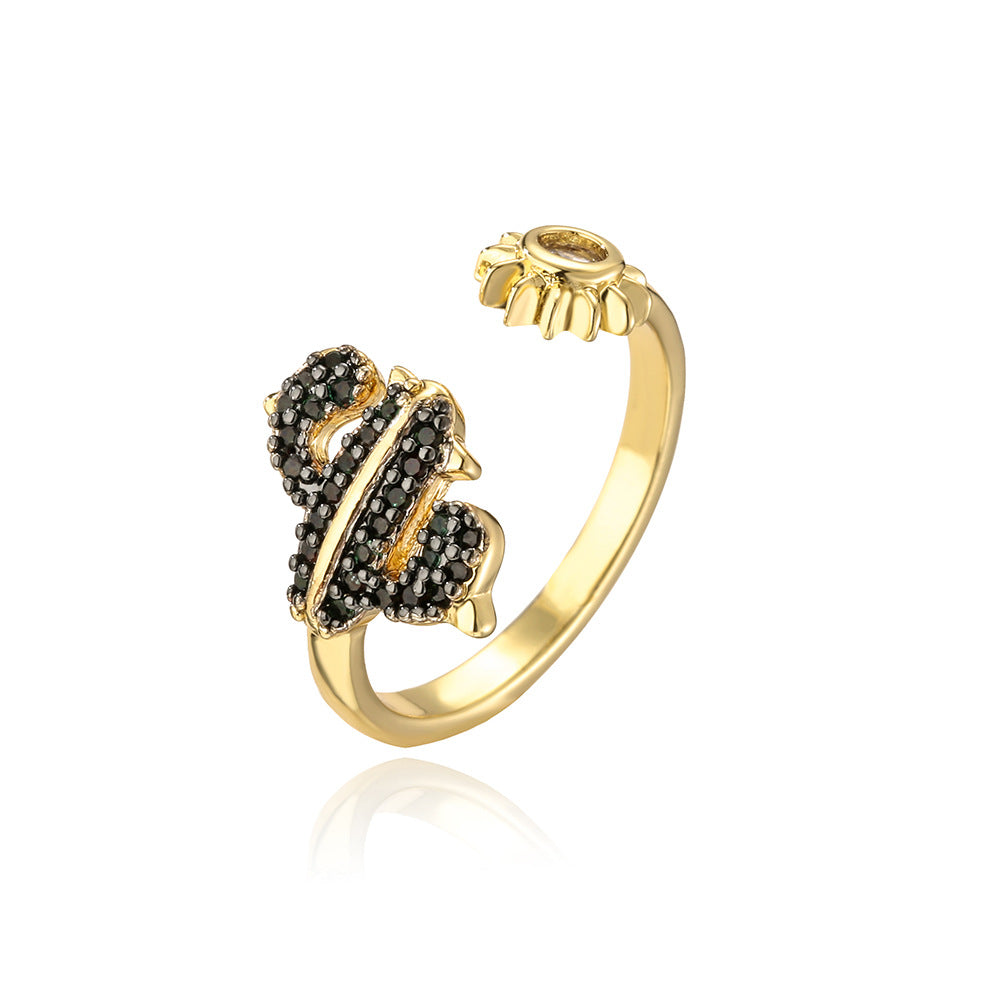 Anello in Rame Geometrico Vintage con Placcatura in Oro 18K e Zirconia Micro-Pave per Donna