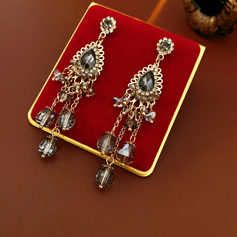 Vintage Drip-Shaped Geometric Alloy Earrings with Rhinestone Inlay, Stainless Steel Post, Elegant Court-Inspired Luxury Ear Jewelry for Women