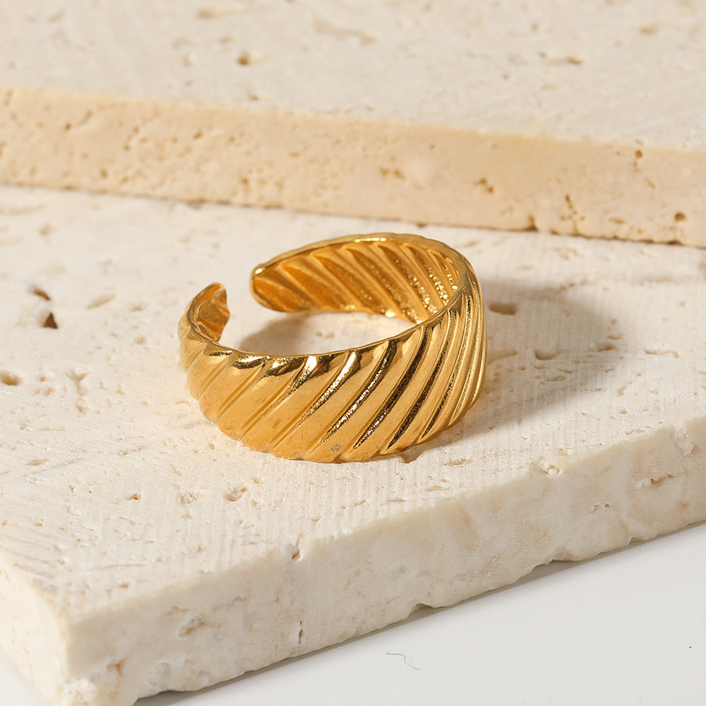 Minimalist Geometric Stainless Steel Ring with 18K Gold Plating for Women