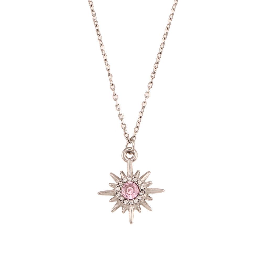 Collana con ciondolo a stella a otto punte con zirconi placcati oro 18 carati in acciaio inossidabile, stile minimalista, da donna