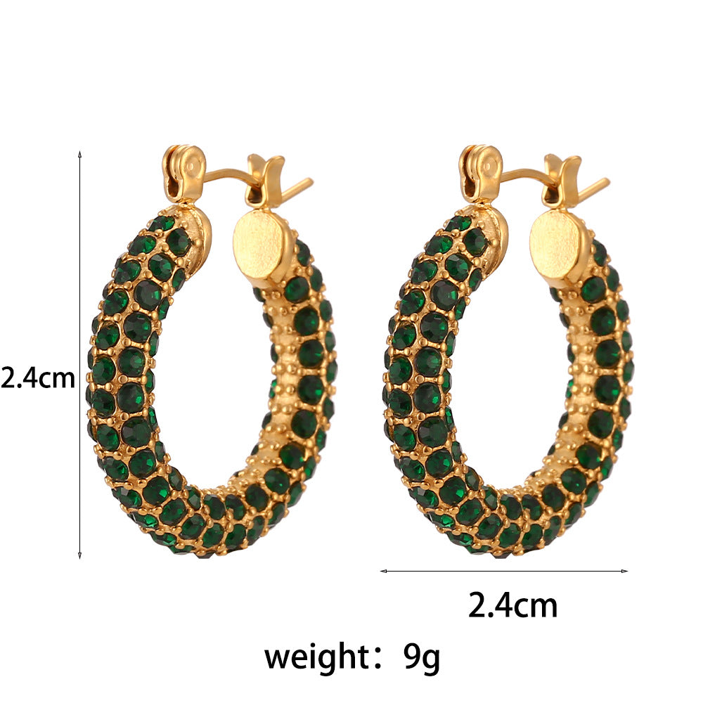 Fashion Minimalist Geometric Stainless Steel Plated 18K Gold Tone U-Shaped Full Zircon Stud Earrings for Women