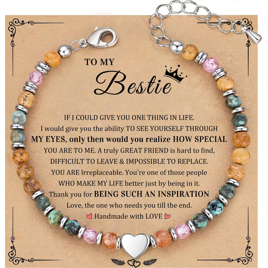 Minimalist Natural Picture Stone African Turquoise Faceted Geometric Heart Stainless Steel Adjustable Bracelet for Women