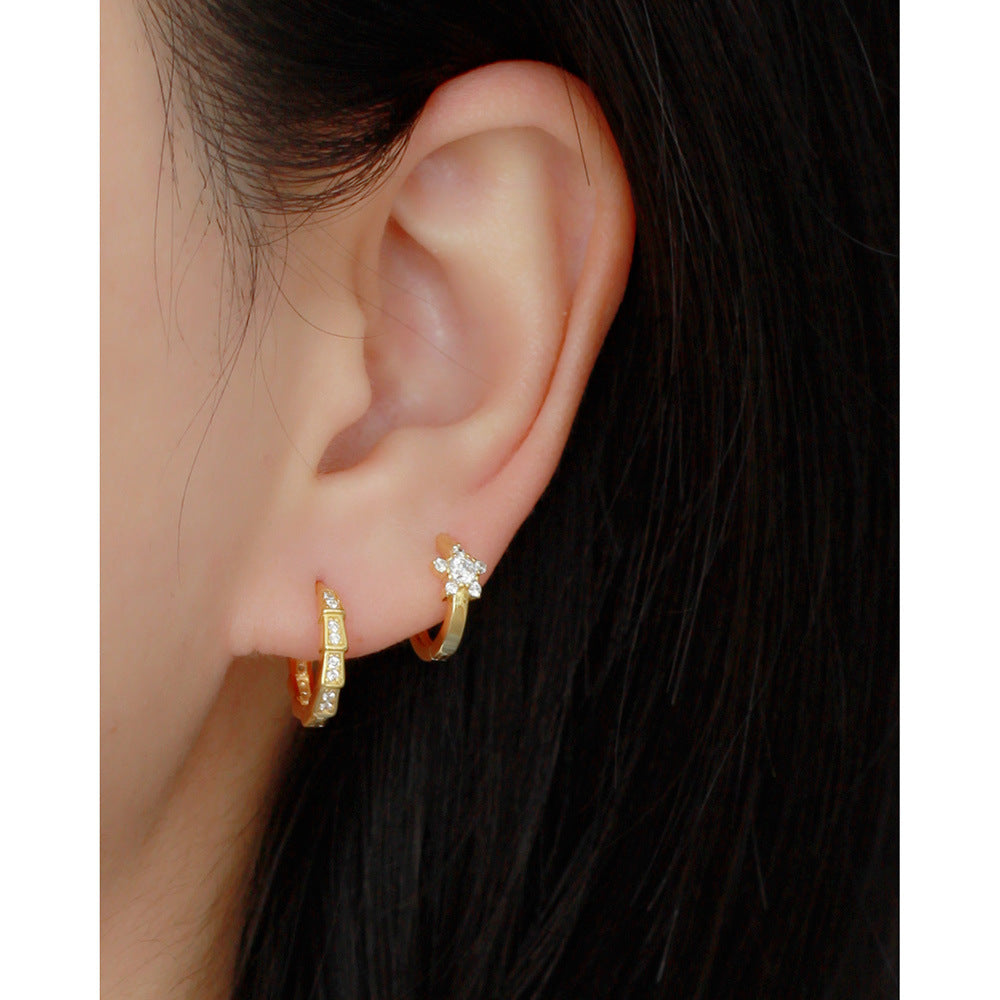 S925 Sterling Silver Rhinestone Geometric Snake Design Women's Earrings Fashion Office Style